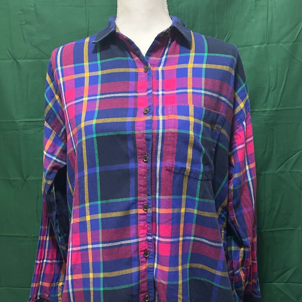 Old Navy blue plaid "boyfriend" button down shirt, ladie's Medium